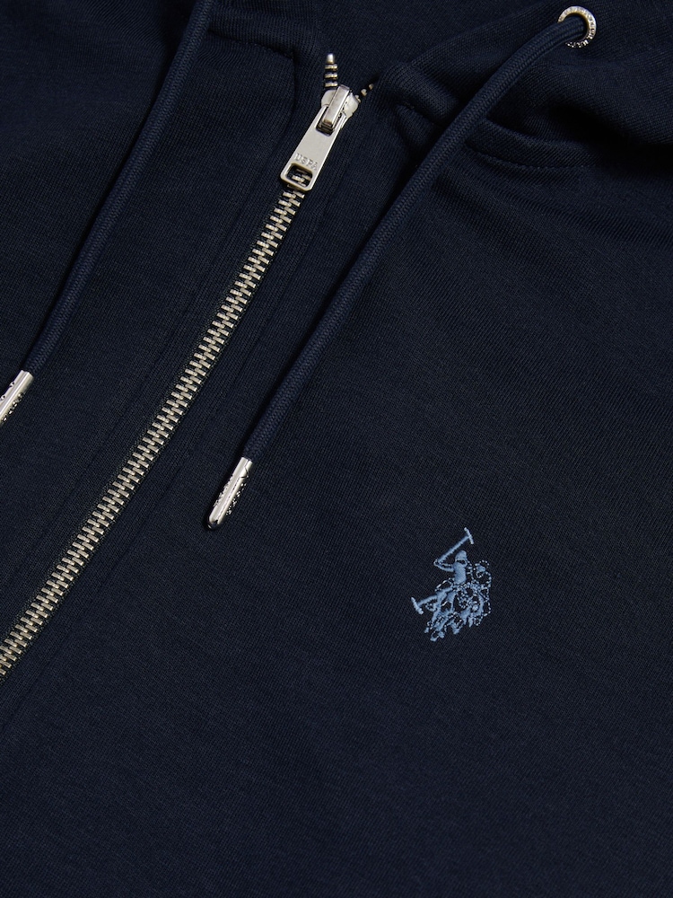 U.S. Polo Assn Blue Double Horsemen Interlock Zip Hoodie - Image 3 of 3 U.S. Polo Assn Blue Double Horsemen Interlock Zip Hoodie - Image 3 of 3