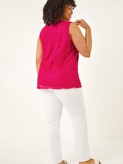 Roman Pink Curve Sunflower Lace Texture Vest - Image 3 of 5