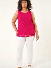 Roman Pink Curve Sunflower Lace Texture Vest - Image 4 of 5