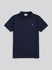 U.S. Polo Assn Navy Mini Vertical Texture Open Collar Polo Shirt - Image 5 of 7