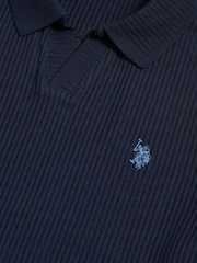 U.S. Polo Assn Navy Mini Vertical Texture Open Collar Polo Shirt - Image 7 of 7