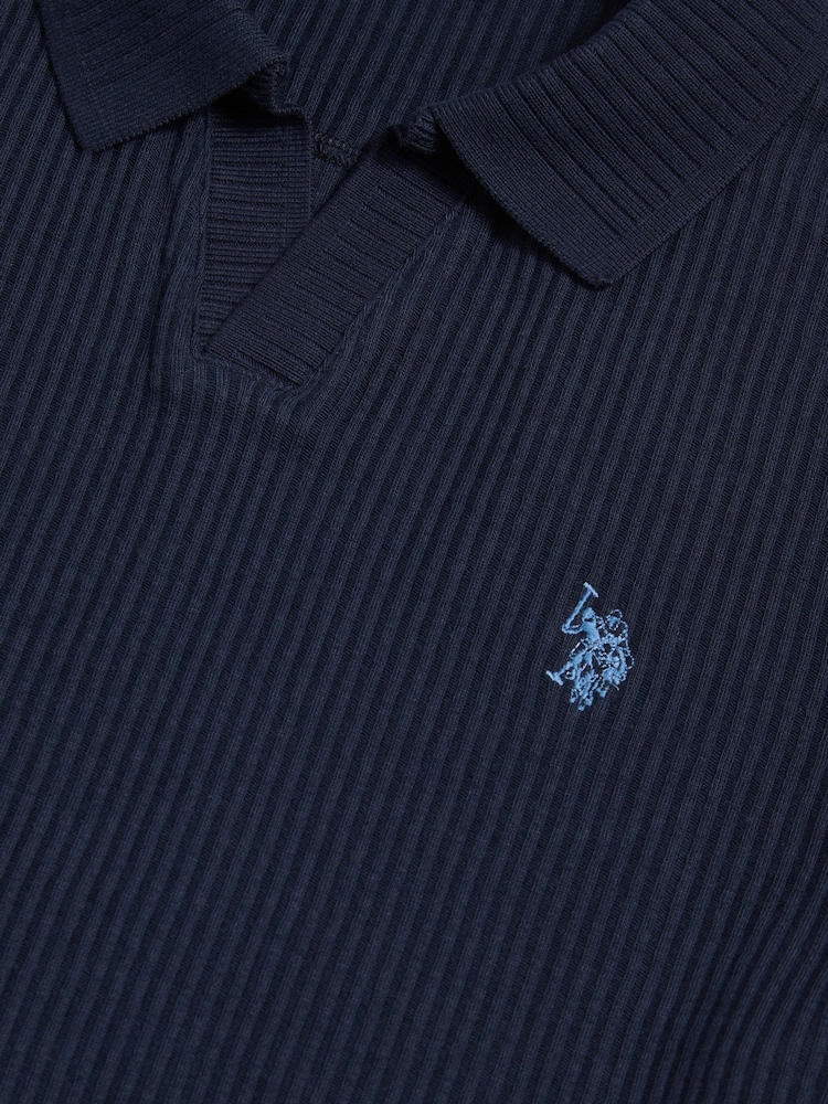 U.S. Polo Assn Navy Mini Vertical Texture Open Collar Polo Shirt - Image 7 of 7
