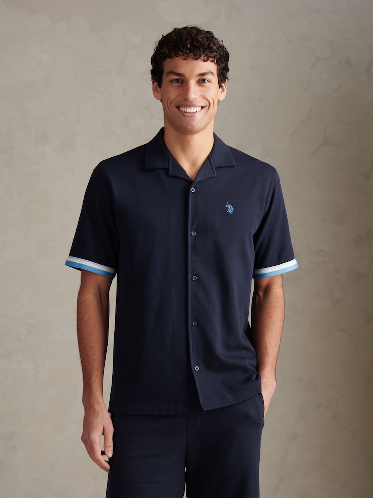 U.S. Polo Assn Blue Twill Taped Revere Collar Shirt - Image 1 of 8