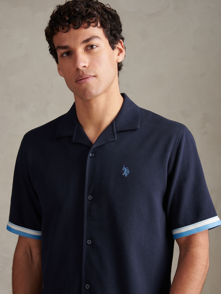 U.S. Polo Assn Blue Twill Taped Revere Collar Shirt - Image 2 of 8