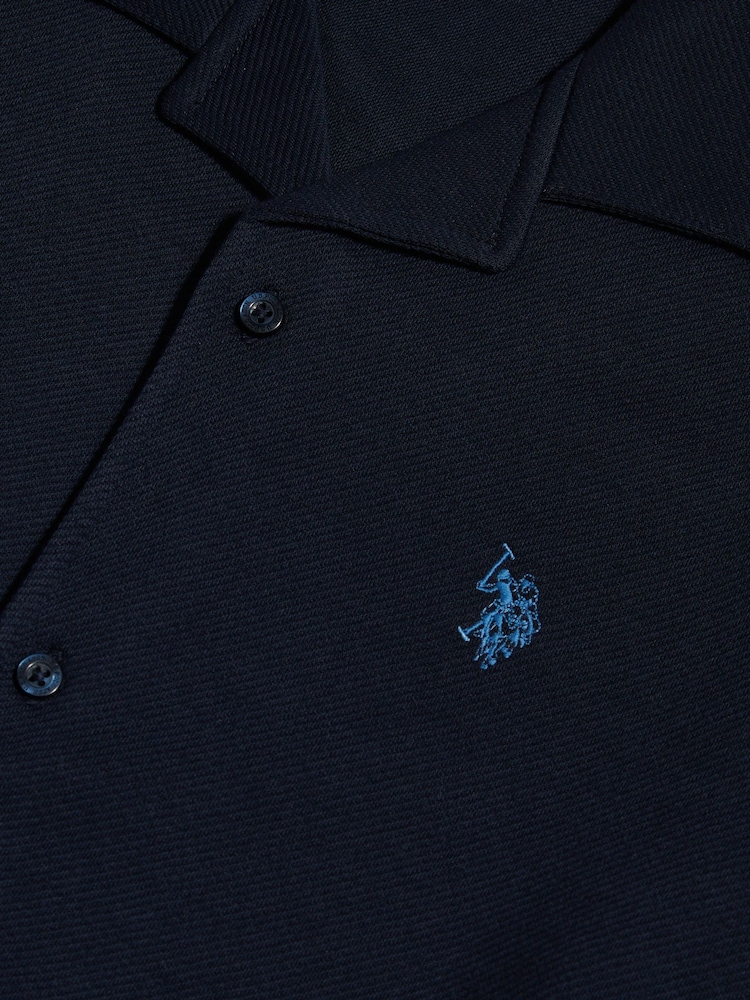 U.S. Polo Assn Blue Twill Taped Revere Collar Shirt - Image 8 of 8