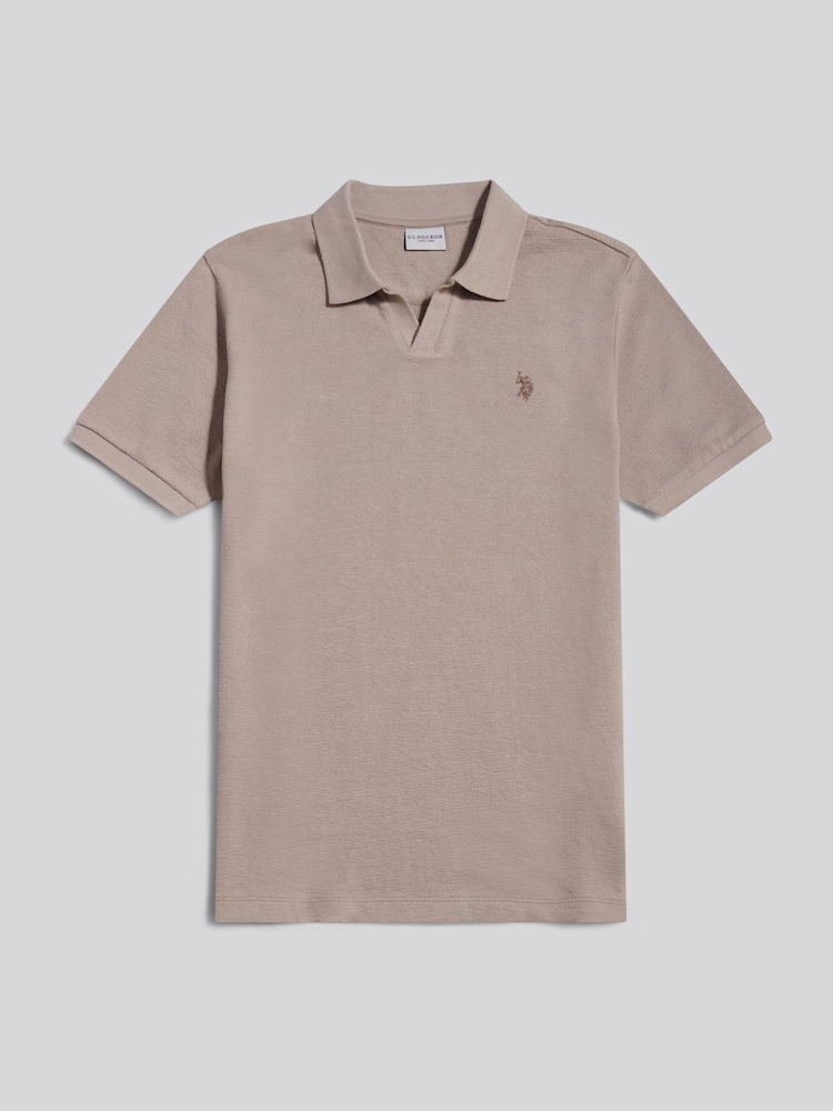 U.S. Polo Assn Brown Terry Open Collar Polo Shirt - Image 1 of 3 U.S. Polo Assn Brown Terry Open Collar Polo Shirt - Image 1 of 3