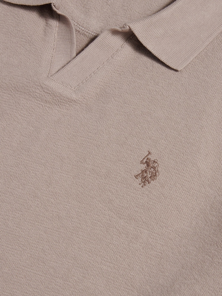 U.S. Polo Assn Brown Terry Open Collar Polo Shirt - Image 3 of 3 U.S. Polo Assn Brown Terry Open Collar Polo Shirt - Image 3 of 3