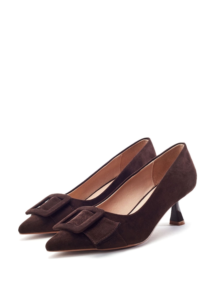 Moda in Pelle Brown Ghiselle Kitten Heels Court With Buckle Trim - Image 2 of 4