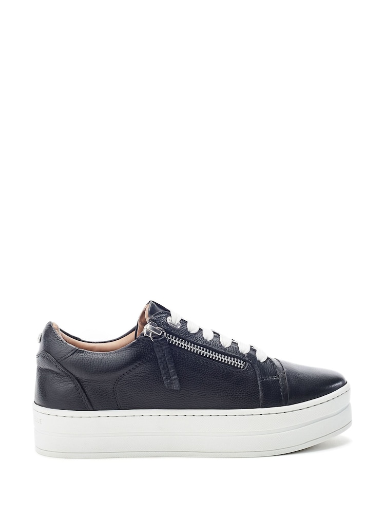 Moda in Pelle Black Abbee Leather Slab Sole Lace Up Trainers With Zip - Image 1 of 2