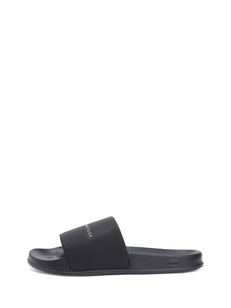 Tommy Hilfiger Black Logo Textured Pool Slides - Image 2 of 5 Tommy Hilfiger Black Logo Textured Pool Slides - Image 2 of 5
