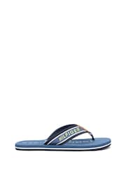 Tommy Hilfiger Blue Webbing Strap Logo Flip Flops - Image 1 of 5