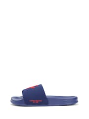 Tommy Hilfiger Blue Logo Embroidery Canvas Pool Slides - Image 2 of 6