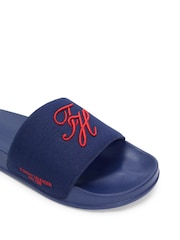 Tommy Hilfiger Blue Logo Embroidery Canvas Pool Slides - Image 6 of 6