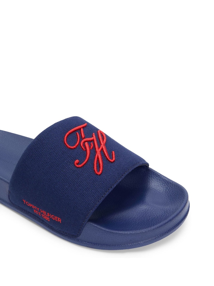 Tommy Hilfiger Blue Logo Embroidery Canvas Pool Slides - Image 6 of 6 Tommy Hilfiger Blue Logo Embroidery Canvas Pool Slides - Image 6 of 6