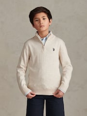 U.S. Polo Assn. Natural Knitted Cotton Rich Quarter  Zip Jumper - Image 1 of 7