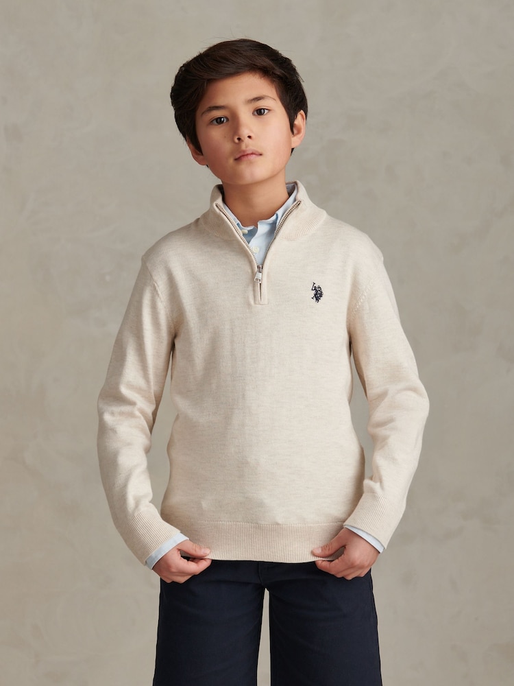 U.S. Polo Assn. Natural Knitted Cotton Rich Quarter Zip Jumper - Image 1 of 7 U.S. Polo Assn. Natural Knitted Cotton Rich Quarter Zip Jumper - Image 1 of 7