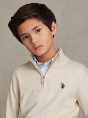 U.S. Polo Assn. Natural Knitted Cotton Rich Quarter  Zip Jumper - Image 4 of 7