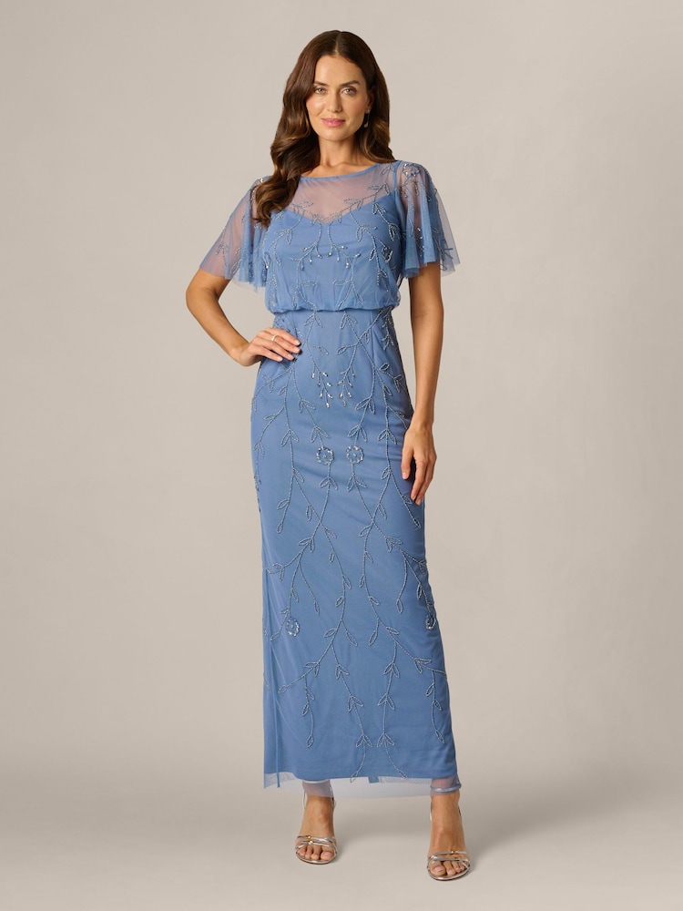 Adrianna Papell Blue Studio Bead Blouson Long Dress - Image 1 of 6