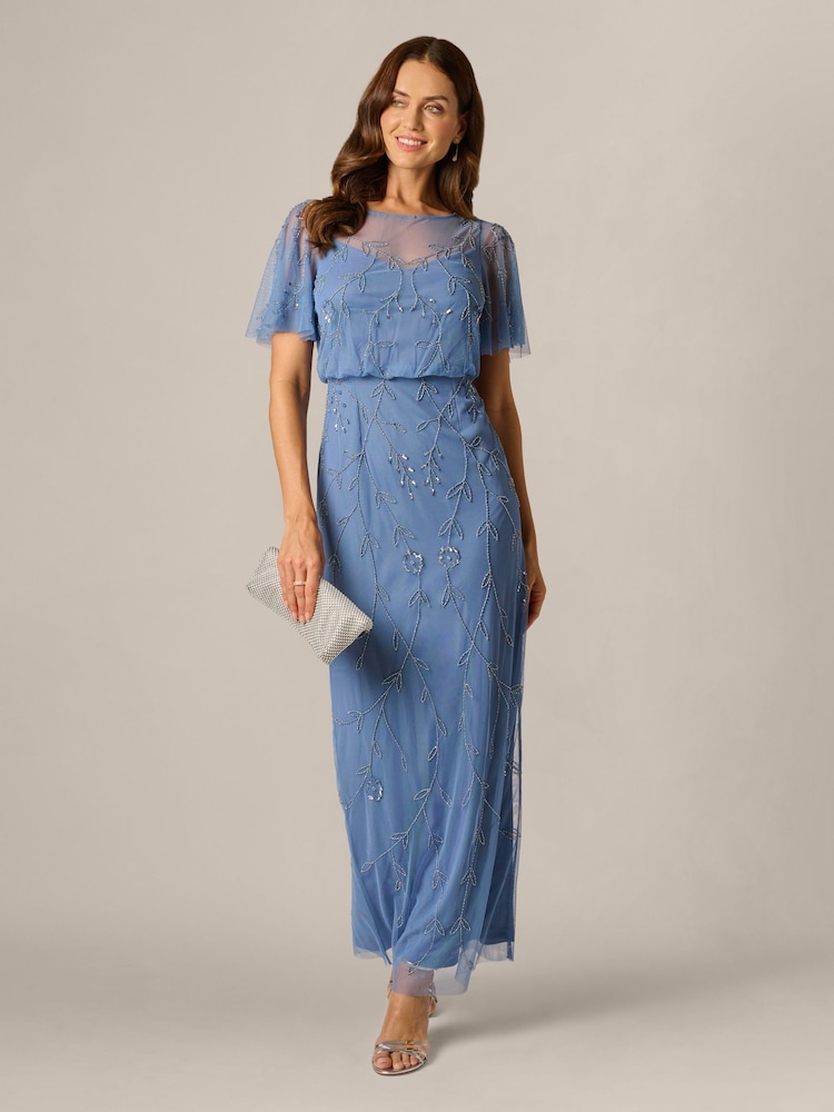 adrianna papell beaded mesh blouson dress Amazon.com: Adrianna Papell Women's Beaded Blouson Long Dress