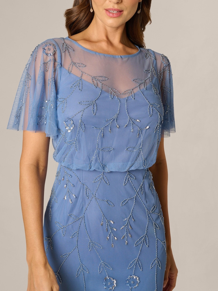 Buy Adrianna Papell Blue Studio Bead Blouson Long Dress from Next Gibraltar