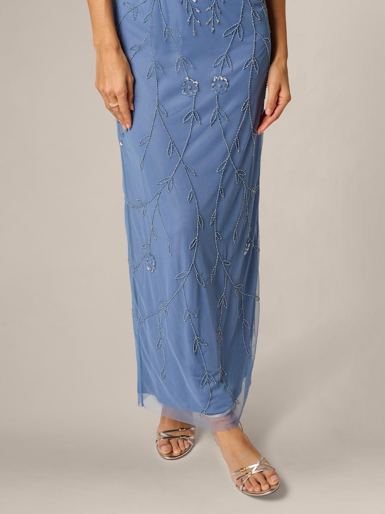 Adrianna Papell Blue Studio Bead Blouson Long Dress - Image 6 of 6