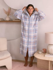 Bath & Body Works Blue Check Full Zip Cosy Robe with Hood - Image 1 of 6