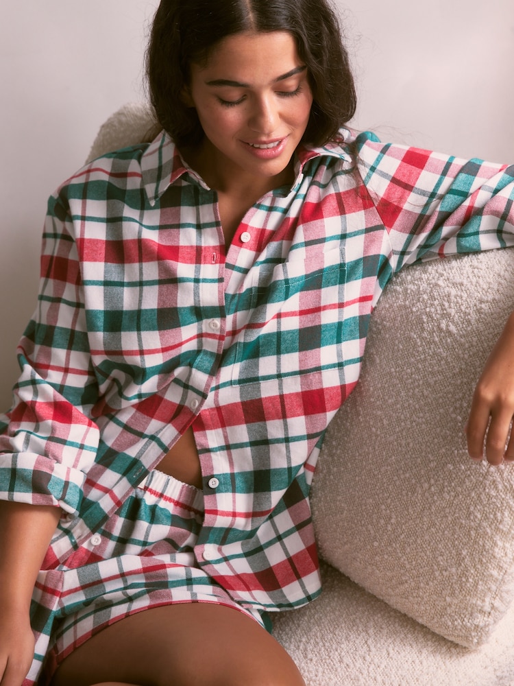 Bath & Body Works Red Check Flannel Shorts Pyjamas Set - Image 2 of 7
