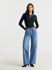 Simply Be Blue Slouchy Wide Leg Jeans - Image 1 of 4