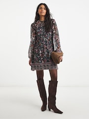 Simply Be Black Border Print Shirred Skater Dress - Image 1 of 4