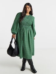 Simply Be Shirred Check Midi Dress - Imaginea 1 din 4