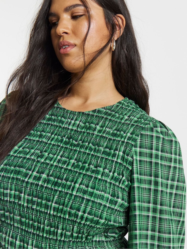 Simply Be Shirred Check Midi Dress - Imaginea 4 din 4