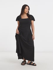 Simply Be Black Waist Detail Midi Dress - Image 1 of 4