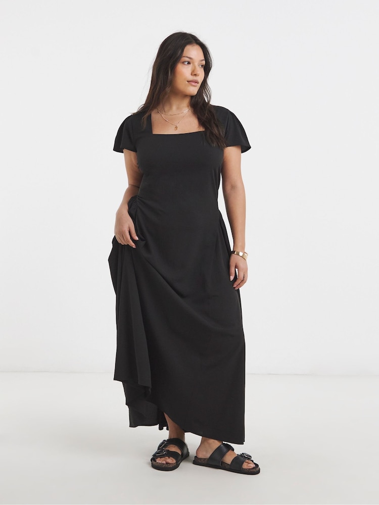 Simply Be Black Waist Detail Midi Dress - Image 1 of 4