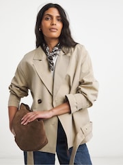 Simply Be Chocolate Blouson Sleeve Trench Jacket - Imaginea 3 din 4