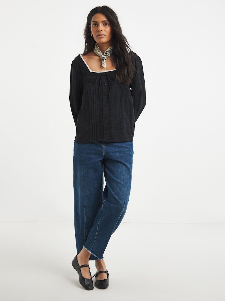 Simply Be Black Square Neck Lace Trim Prarie Blouse - Image 1 of 4 Simply Be Black Square Neck Lace Trim Prarie Blouse - Image 1 of 4