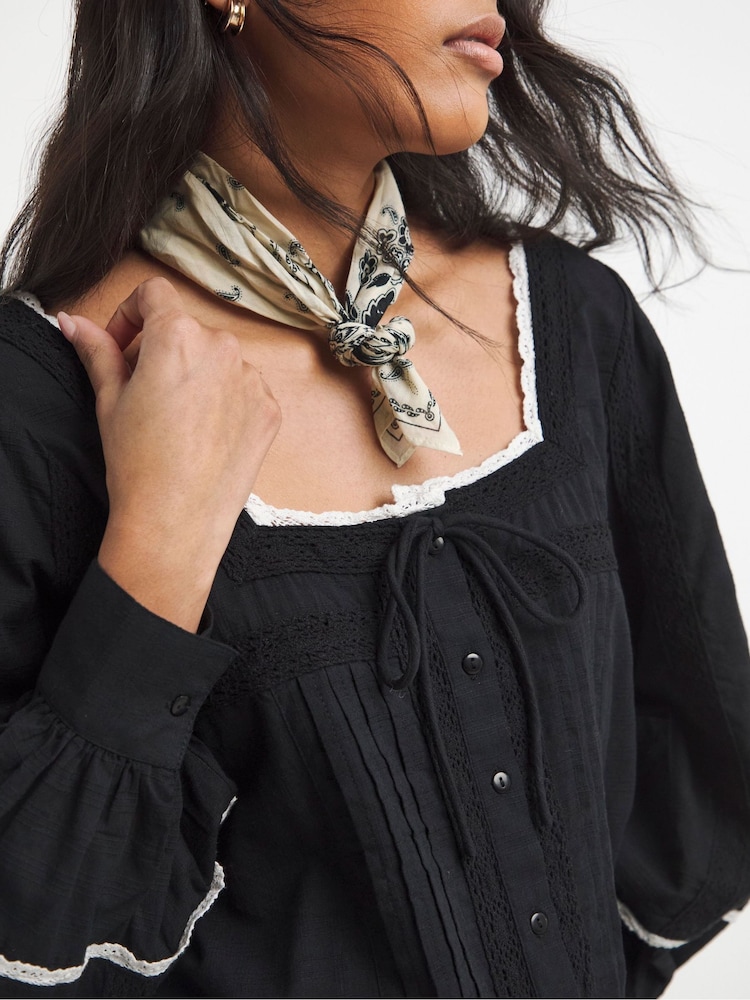 Simply Be Black Square Neck Lace Trim Prarie Blouse - Image 4 of 4 Simply Be Black Square Neck Lace Trim Prarie Blouse - Image 4 of 4