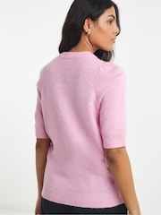 Simply Be Pink Puff Sleeve Knit T-Shirt - Image 2 of 4
