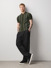 绿色 - 拉链领 - 竖条纹 Polo 衫 - 图片2 / 8