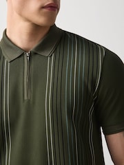 绿色 - 拉链领 - 竖条纹 Polo 衫 - 图片5 / 8