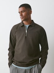 Brown Heritage Herringbone Long Sleeve Polo Shirt - Image 1 of 7