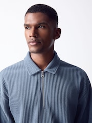 Blau - Cord Long Sleeve Polo Shirt - Bild 1 von 8