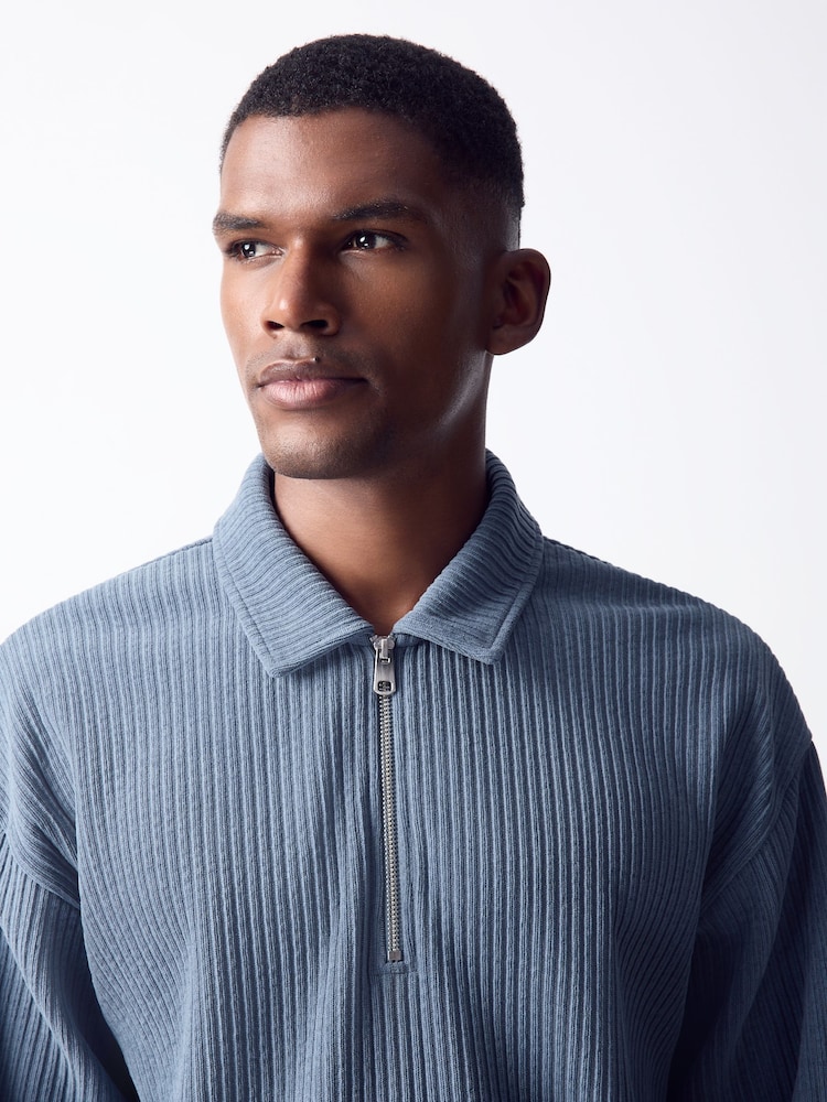 Blau - Cord Long Sleeve Polo Shirt - Bild 1 von 8 Blau - Cord Long Sleeve Polo Shirt - Bild 1 von 8