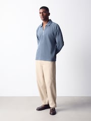 Blau - Cord Long Sleeve Polo Shirt - Bild 2 von 8