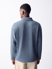 Blau - Cord Long Sleeve Polo Shirt - Bild 3 von 8