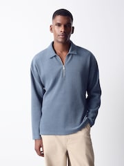 Blau - Cord Long Sleeve Polo Shirt - Bild 4 von 8