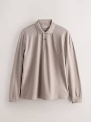Neutral Marl Regular Fit Long Sleeve Pique Polo Shirt - Image 5 of 7