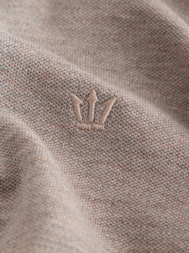 Neutral Marl Regular Fit Long Sleeve Pique Polo Shirt - Image 7 of 7 Neutral Marl Regular Fit Long Sleeve Pique Polo Shirt - Image 7 of 7