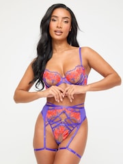 Ann Summers Purple Dusk Till Dawn Floral Embroidery Non Pad Balcony Bra - Image 1 of 5