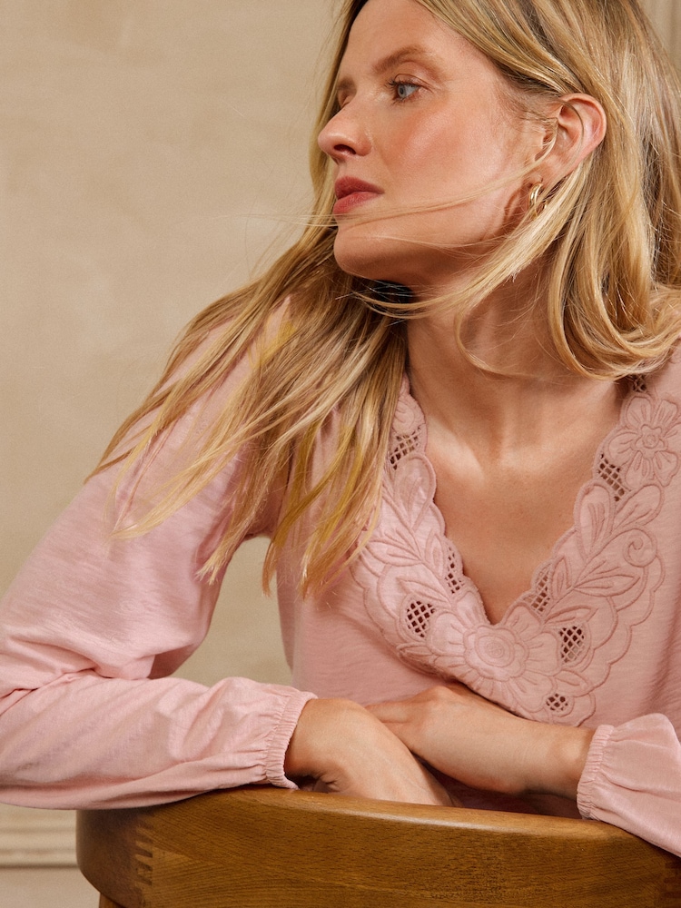 Love & Roses Pink Lace Embroidered V-Neck Top - Image 2 of 4