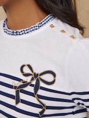 Love & Roses Navy Blue Embroidered Bow Long Sleeve Top - Image 2 of 4